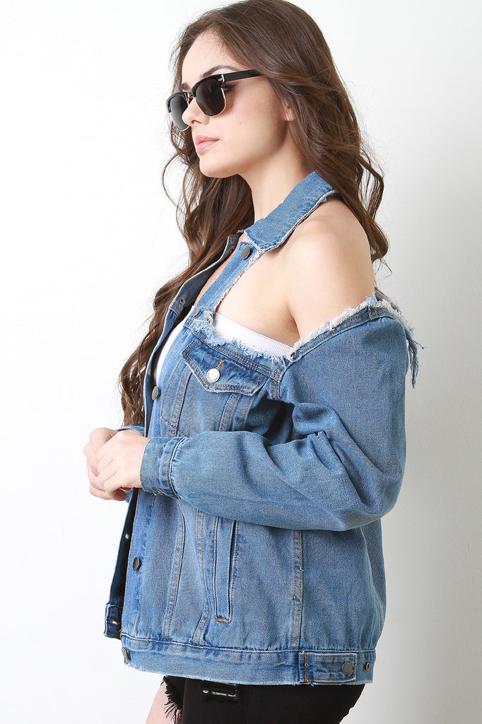 Cold Shoulder Denim Jean Jacket