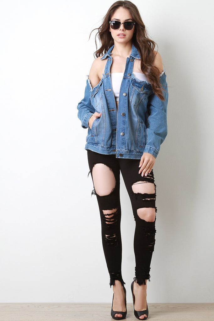 Cold Shoulder Denim Jean Jacket