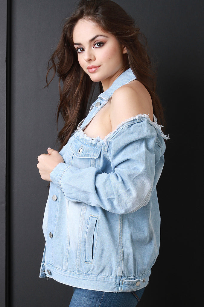 Cold Shoulder Denim Jean Jacket