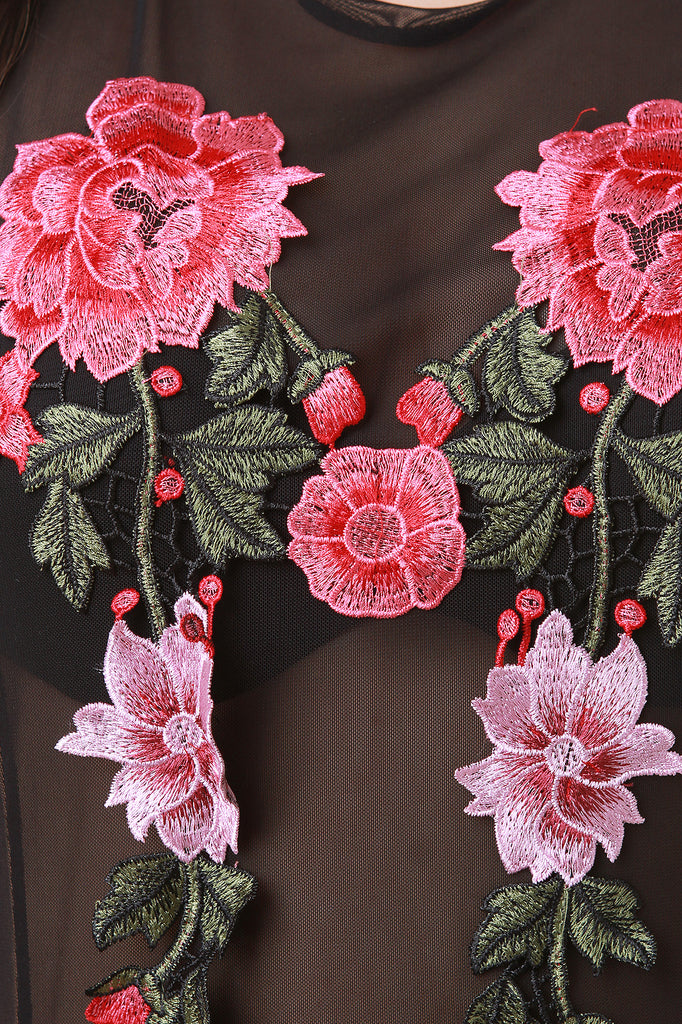 Embroidered M-Slit Mesh Maxi Top