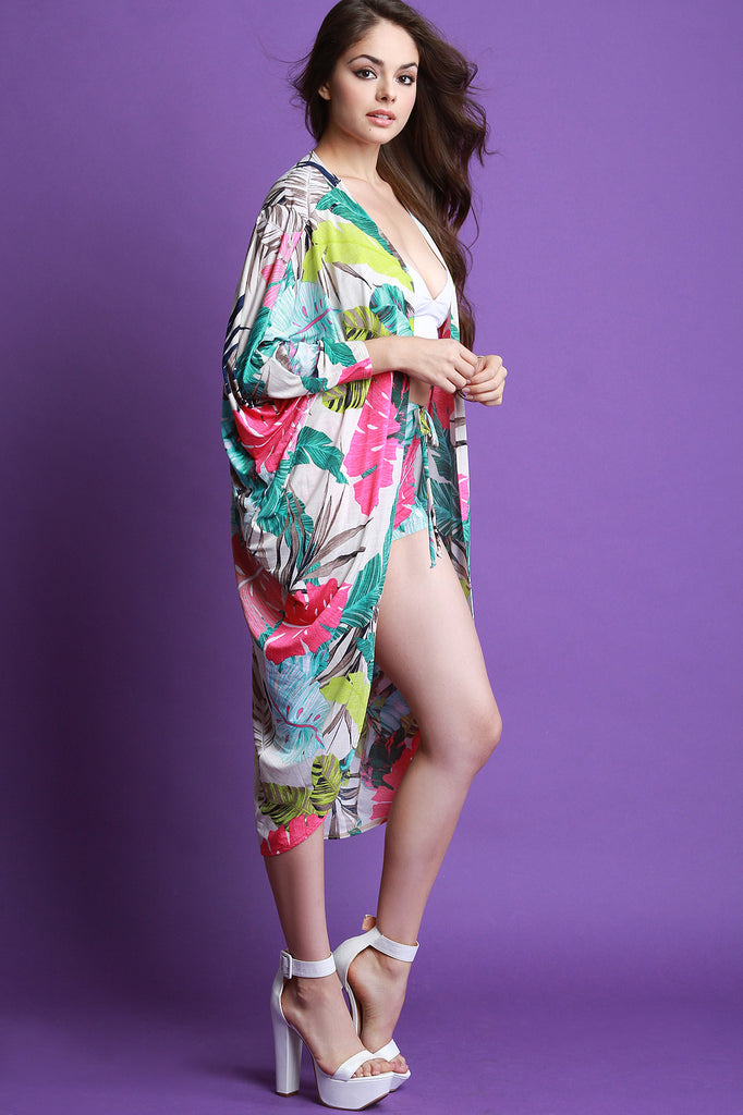 Monstera Leaf Print Cardigan With Shorts Set