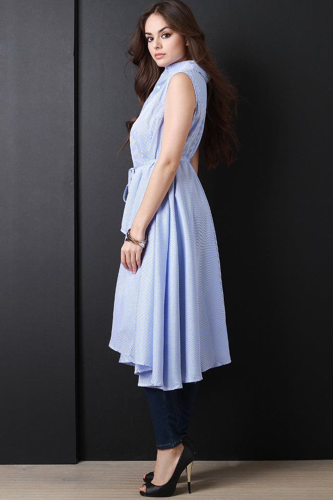 Striped Button-Up High Low Shirt Top