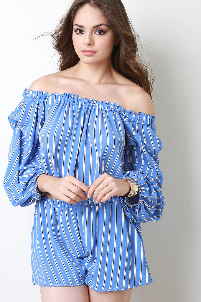 Striped Balloon Sleeves Two Piece Matching Set