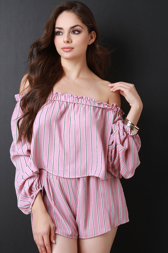 Striped Balloon Sleeves Two Piece Matching Set