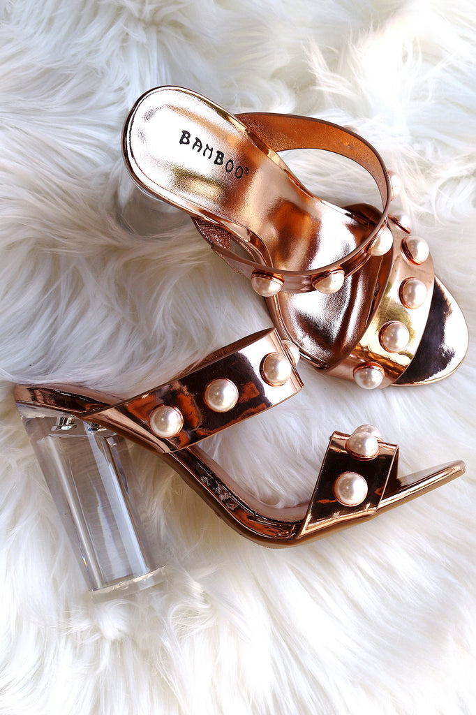 Bamboo Faux Pearl Double Band Clear Cylindrical-Heel