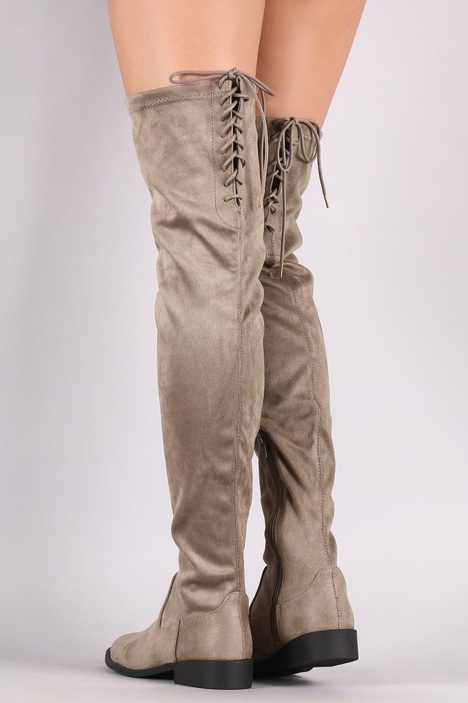 Qupid Suede Back Lace-Up Over-The-Knee Riding Boots