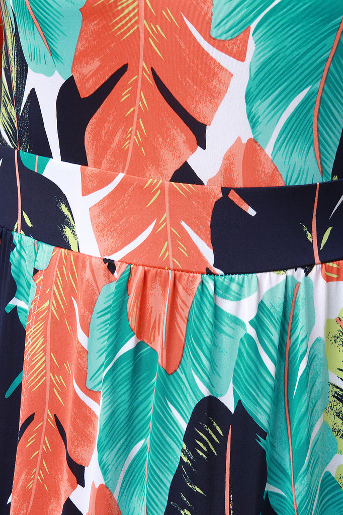 M-Slit Bardot Feather Print Maxi Dress