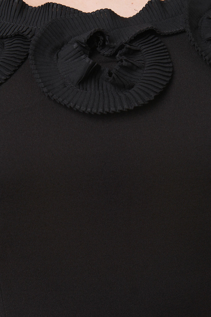 Pleated Floral Neckline Maxi Dress