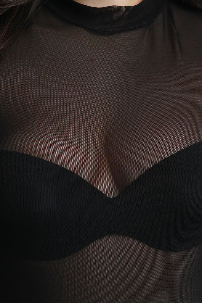 Zipper Back Semi-Sheer Maxi Dress