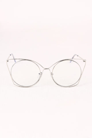 Oversized Clear Lens Open Wire Framed Glasses
