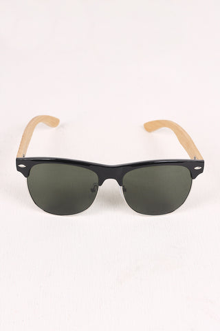 Wayfarer Faux Wooden Arms Sunglasses