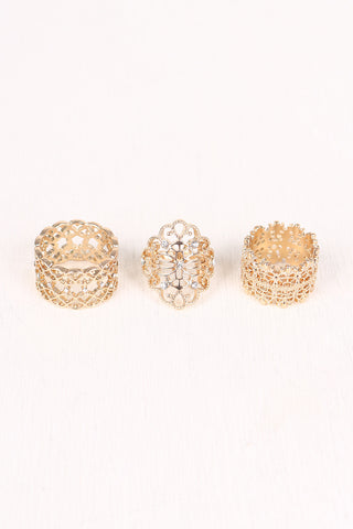 Filigree Rhinestone Ring Set