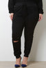 High Waist Distressed French Terry Jogger Pants