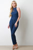 Sleeveless Mock Neck Denim Jumpsuit