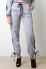 Grommet Lace-Up Striped Jogger Pants