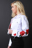 Distressed Floral Embroidery Crop Denim Jacket