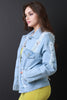 Distressed Lace Up Back Denim Jacket