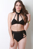 Mesh Mock Neck Caged Bikini Set