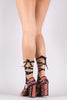 Sequined Satin Lace Up Chunky Heel
