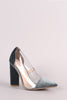 Qupid Crushed Velvet Clear Inset Chunky Heeled Pump