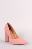 Qupid Nubuck Pointy Toe Chunky Heeled Pump