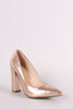 Bamboo Metallic Pointy Toe Chunky Heel Pump