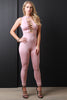 Mock Neck Ladder Yoke Bar Accent Jumpsuit