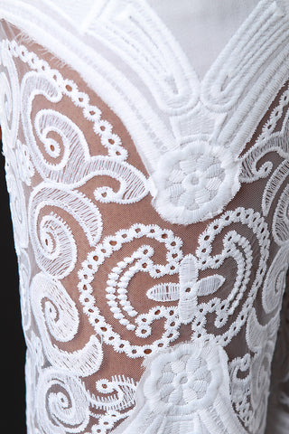 Embroidered Scalloped Hem Palazzo Pants