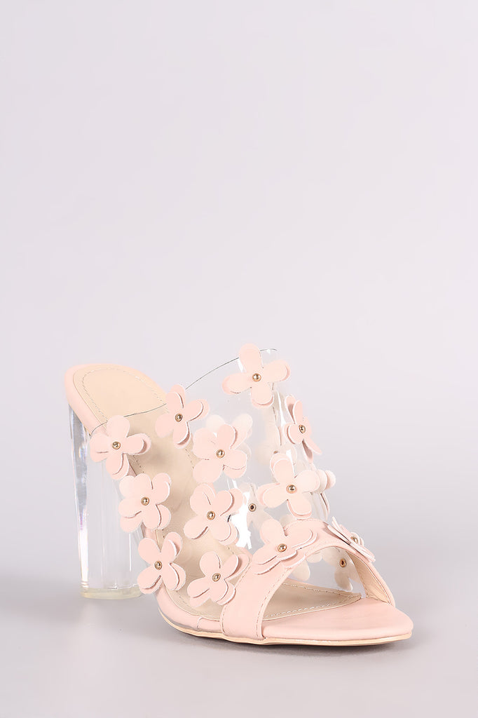 Floral Applique Clear Mule Heel