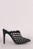 Denim Studded Pointy Toe Fringe Stiletto Mule Heel