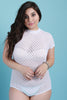 Dotted Mesh Short Sleeves Mock Neck Bodysuit