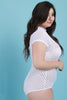 Dotted Mesh Short Sleeves Mock Neck Bodysuit