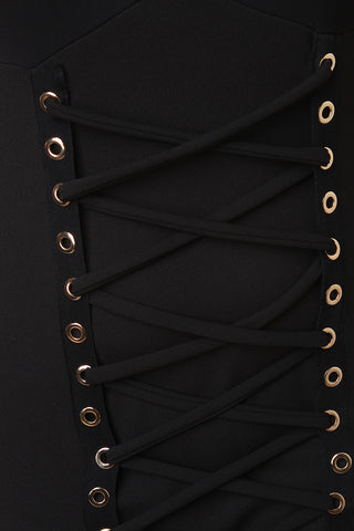Sweetheart Mesh Front Eyelet Lace-Up Midi Dress