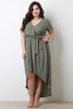 Surplice V-Neck Self-Tie High Low Maxi Dress