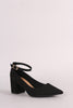 Bamboo Suede Pointy Toe Ankle Strap Block Heeled Pump