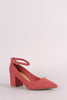 Bamboo Suede Pointy Toe Ankle Strap Block Heeled Pump