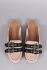 Bamboo Double Buckle Strap Mule Flat