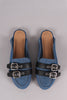 Bamboo Denim Double Buckle Strap Mule Flat