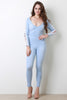 Denim Jumpsuit With Eyelet Lace-Up Sleeves