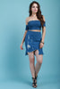 Distressed Denim High Waist Asymmetrical Midi Skirt