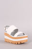 Qupid Double Band Lug Sole Slingback Striped Flatform Wedge