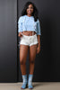 Frayed Lace-Up Mid Rise Denim Shorts