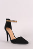 Nubuck Pointy Toe Metallic Ankle Strap Stiletto Pump