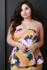 Textured Floral Print Strapless Peplum Top