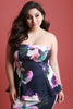 Textured Floral Print Strapless Peplum Top