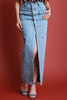 Front Slit Button-Up Denim Maxi Skirt
