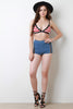 High Waisted Vegan Leather Lattice Side Denim Shorts