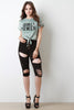 Distressed Five Button High Waisted Bermuda Denim Shorts