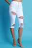 Distressed Five Button High Waisted Bermuda Denim Shorts