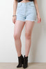 Slashed High Waisted Frayed Denim Shorts